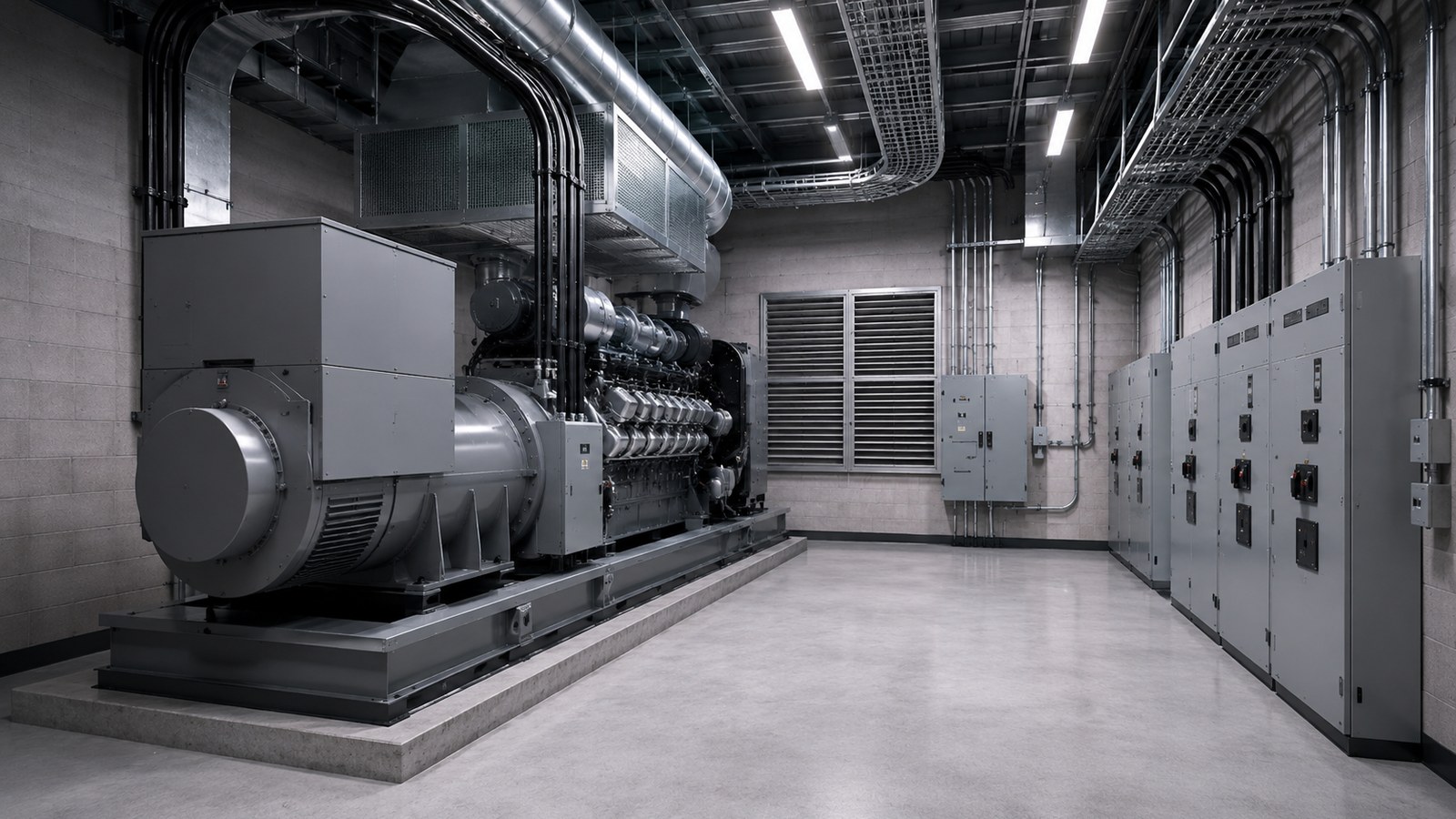 Architect-style visual of a finished generator and emergency power room